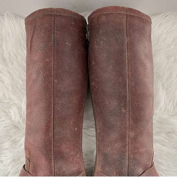 $438 FRYE Phillip Harness Tall Moto Brown Leather Riding Combat Cowboy Boots 5.5 - Picture 11 of 16